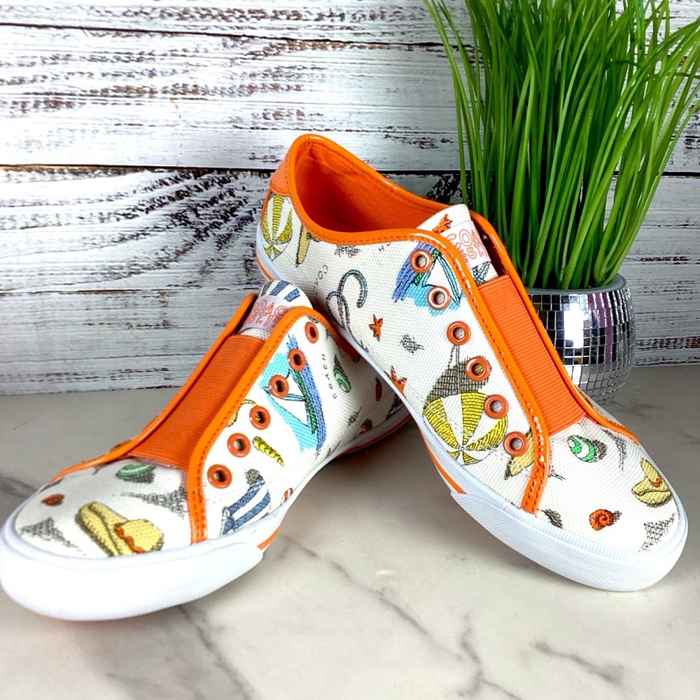 Coach Rare Vintage Size 9 White Beach Vacation Sneakers Slip On Tennis Shoes HTF - Picture 5 of 16